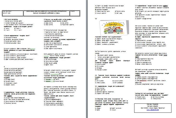 2021-2022 Hukuk ve Adalet 2.Dönem 1.Yazılı-Test
