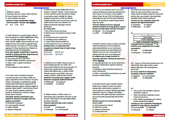 Atatürk İlkeleri Test 4