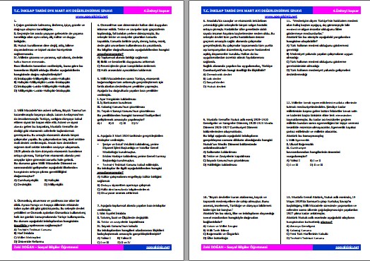 T. C. İnkılap Tarihi Mart Ayı DYK Değerlendirme Sınavı ve Analizi