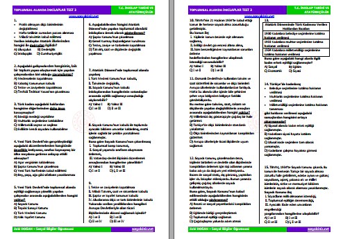 Toplumsal Alanda İnkılaplar Test 2