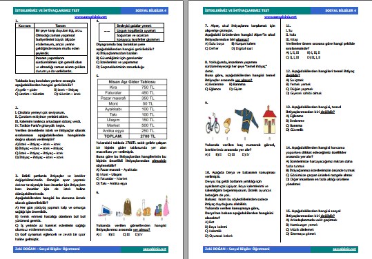 İsteklerimiz ve İhtiyaçlarımız Test