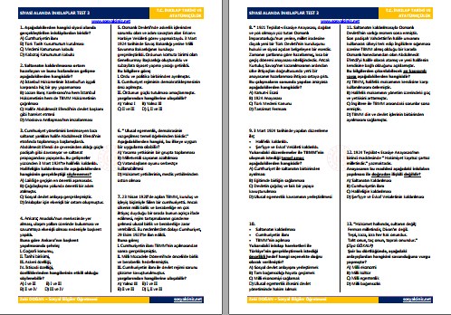 Siyasi Alanda İnkılaplar Test 3