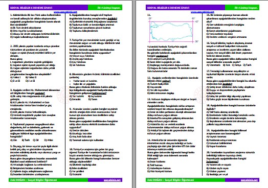 Sosyal Bilgiler 6 Deneme Sınavı