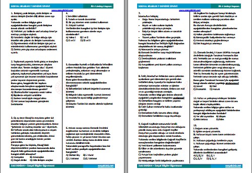 Sosyal Bilgiler 7 Deneme Sınavı