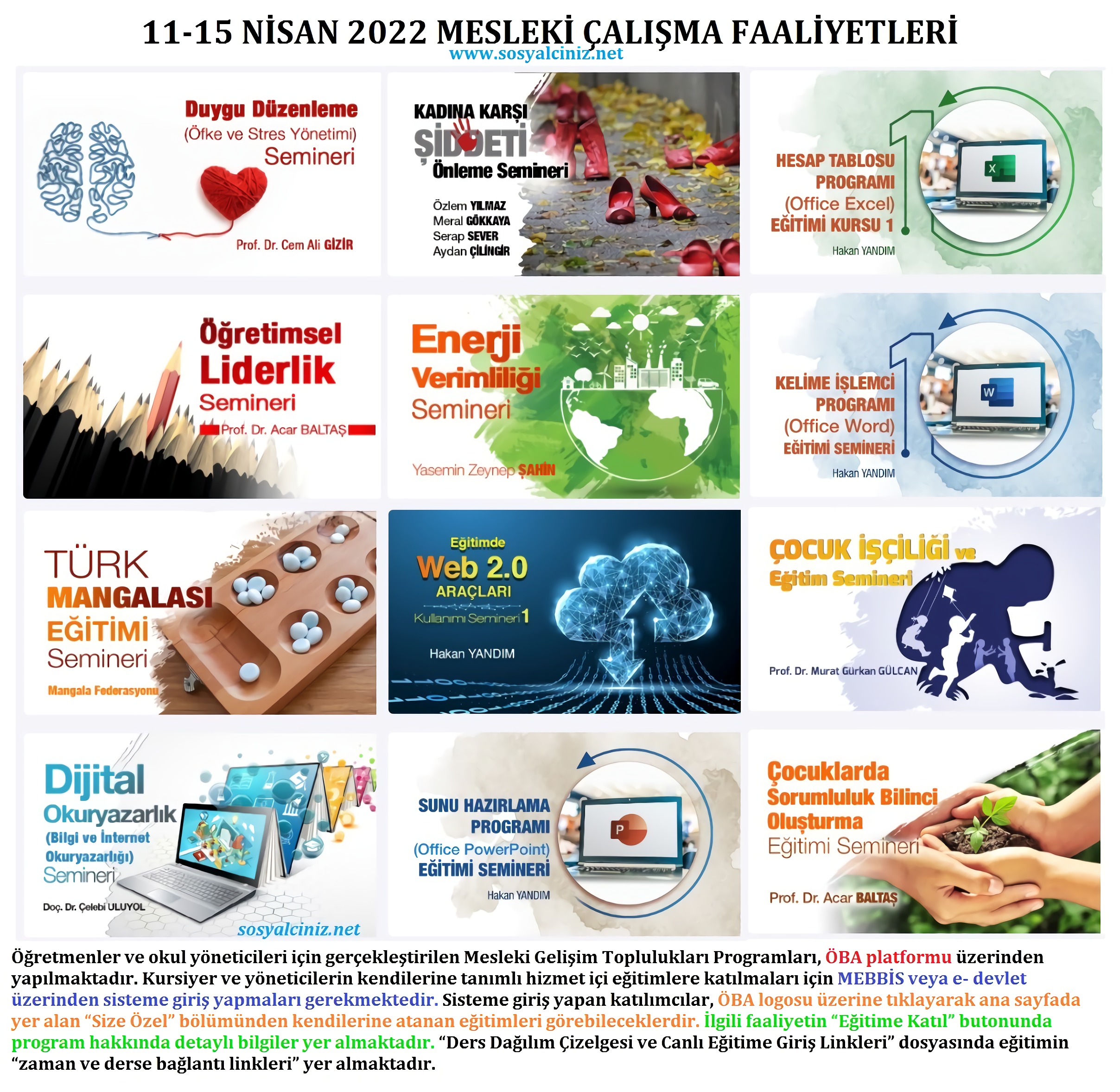 11-15 Nisan 2022 Mesleki Çalışma Konuları
