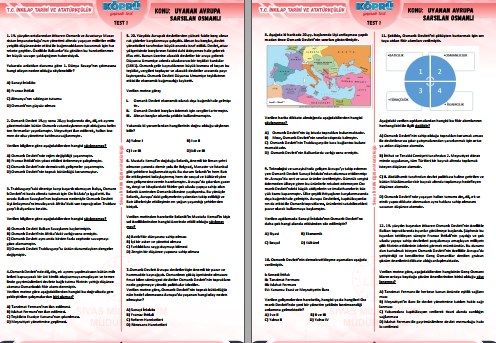 T. C. İnkılap Tarihi 1. Ünite Bir Kahraman Doğuyor Testleri Sivas MEM