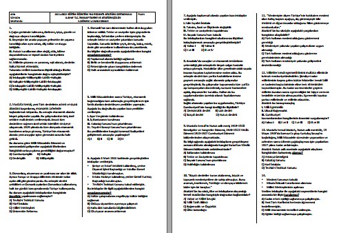 2021-2022 T. C. İnkılap Tarihi 2. Dönem 1. Yazılı (4. Ünite)