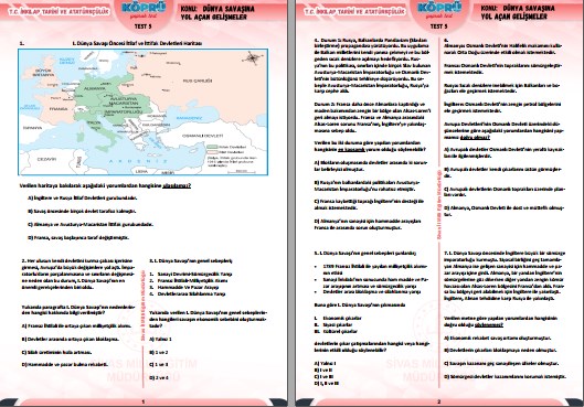 T. C. İnkılap Tarihi 2. Ünite Milli Uyanış Testleri Sivas MEM