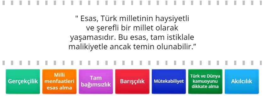 Atatürk’ün Sözlerinde Türk Dış Politikası İlkeleri Online Eşleştirme