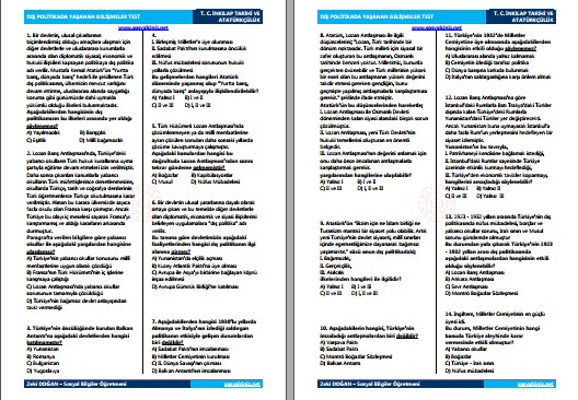 Atatürk Döneminde Dış Politikada Yaşanan Gelişmeler Test