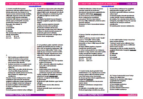 T. C. İnkılap Tarihi LGS Deneme Sınavı
