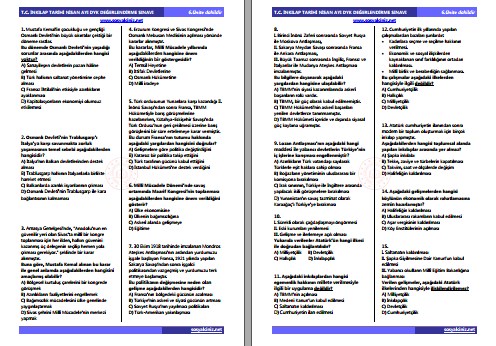T. C. İnkılap Tarihi Nisan Ayı DYK Değerlendirme Sınavı ve Analizi