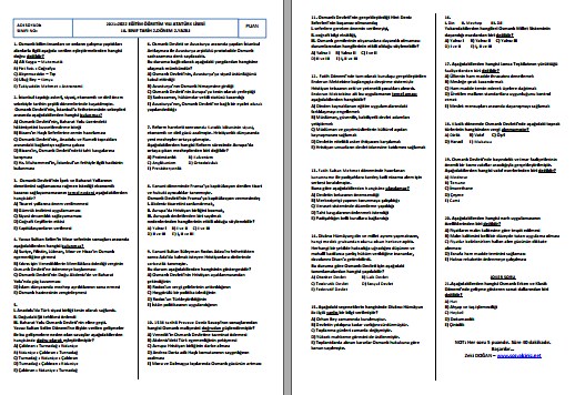 2021-2022 10. Sınıf Tarih 2. Dönem 2. Yazılı
