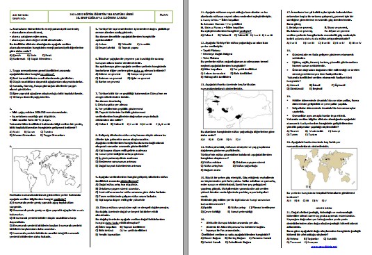 2021-2022 10. Sınıf Coğrafya 2. Dönem 2. Yazılı