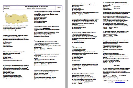 2021-2022 12. Sınıf Coğrafya 2. Dönem 2. Yazılı