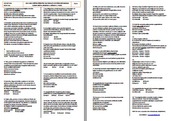 2021-2022 5. Sınıf Sosyal Bilgiler 2. Dönem 2. Yazılı
