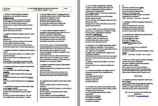 2021-2022 5. Sınıf Türkçe 2. Dönem 2. Yazılı