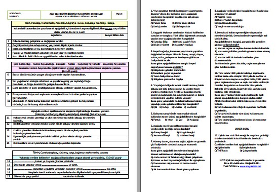 6. Sınıf Sosyal Bilgiler 2. Dönem 2. Yazılı Karma