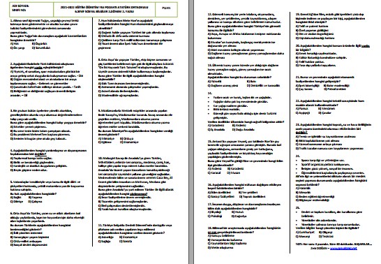 2021-2022 6. Sınıf Sosyal Bilgiler 2. Dönem 2. Yazılı