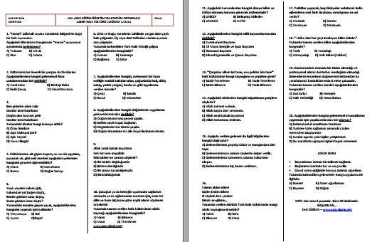 2021-2022 6. Sınıf Halk Kültürü 2. Dönem 2. Yazılı