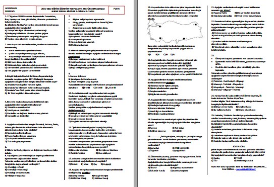 2021-2022 6. Sınıf Sosyal Bilgiler II. Dönem II. Yazılı