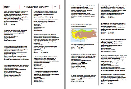 2021-2022 6. Sınıf Sosyal Bilgiler II. Dönem II. Yazılı Test