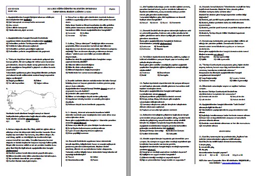 2021-2022 7. Sınıf Sosyal Bilgiler 2. Dönem 2. Yazılı Test