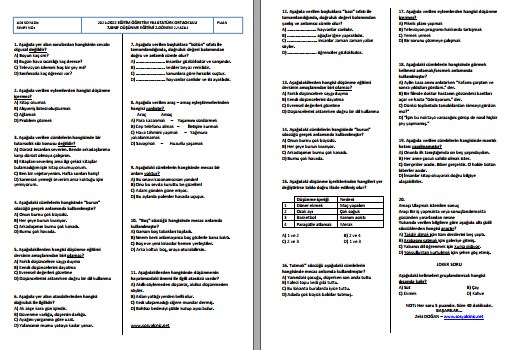 2021-2022 7. Sınıf Düşünme Eğitimi 2. Dönem 2. Yazılı