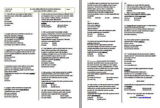 2021-2022 8. Sınıf Halk Kültürü 2. Dönem 2. Yazılı