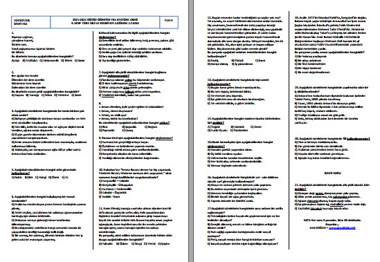 2021-2022 9. Sınıf Türk Dili Ve Edebiyatı 2. Dönem 2. Yazılı