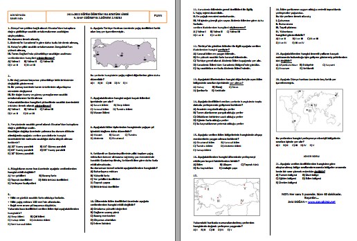 2021-2022 9. Sınıf Coğrafya 2. Dönem 2. Yazılı