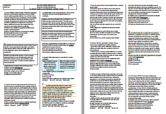 2021-2022 T. C. İnkılap Tarihi 2. Dönem 2 Yazılı MEB Örnek Sorular