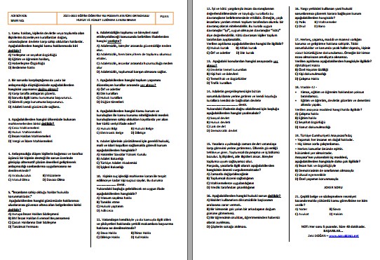 2021-2022 Hukuk ve Adalet 2. Dönem 2. Yazılı