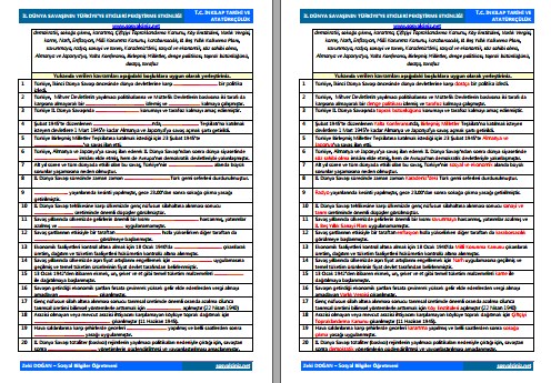 II. Dünya Savaşının Türkiye’ye Etkileri Pekiştirme Etkinliği