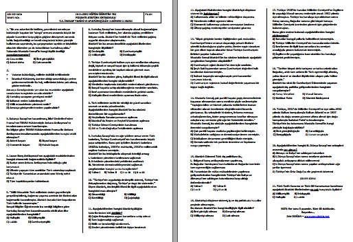 2021-2022 T. C. İnkılap Tarihi 2. Dönem 2. Sınavı