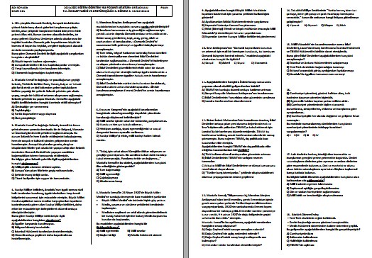 2021-2022 T. C. İnkılap Tarihi 2. Dönem 2. Yazılı