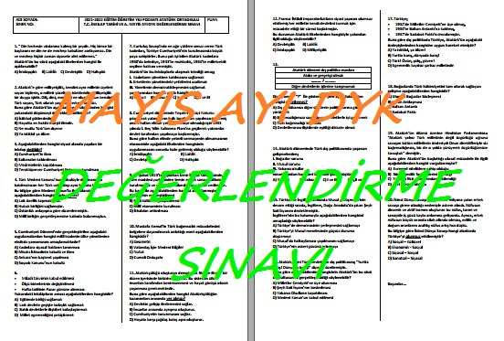 T. C. İnkılap Tarihi Mayıs Ayı DYK Değerlendirme Sınavı ve Analizi