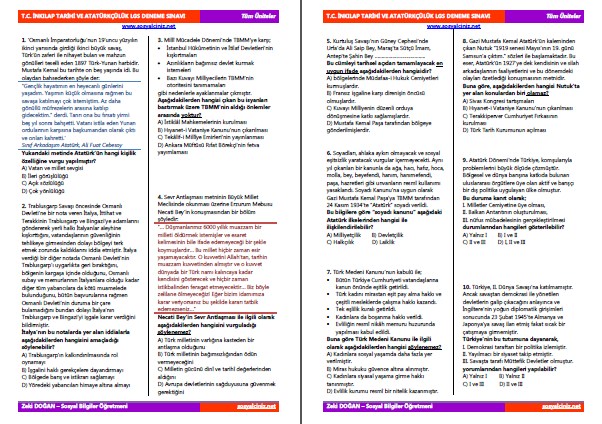 T. C. İnkılap Tarihi ve Atatürkçülük LGS Deneme Sınavı