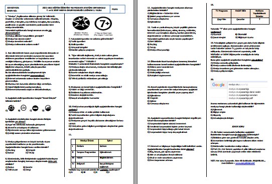2021-2022 Medya Okuryazarlığı 2. Dönem 2. Yazılı Test