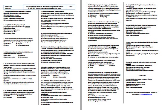 2021-2022 Medya Okuryazarlığı 2. Dönem 2. Yazılı