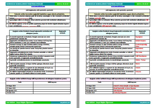 Bağımsızlık Sembollerimiz Pekiştirme Etkinliği