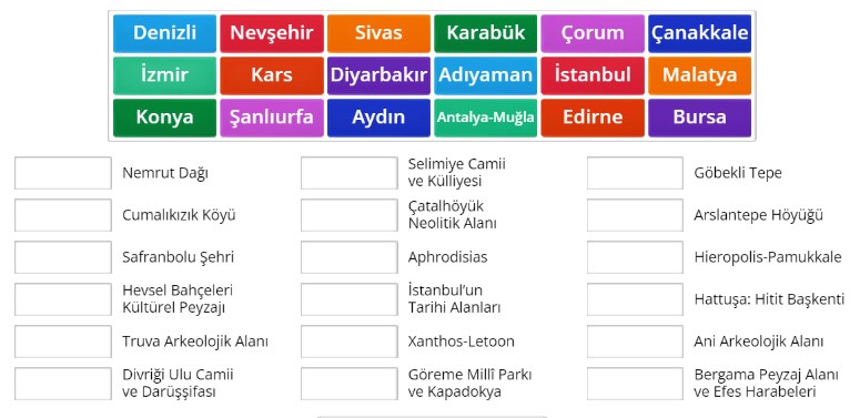 UNESCO Dünya Mirası Türkiye Eserleri Online Eşleştirme