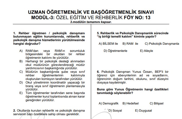 Modül 3 Özel Eğitim ve Rehberlik Tarama Testi