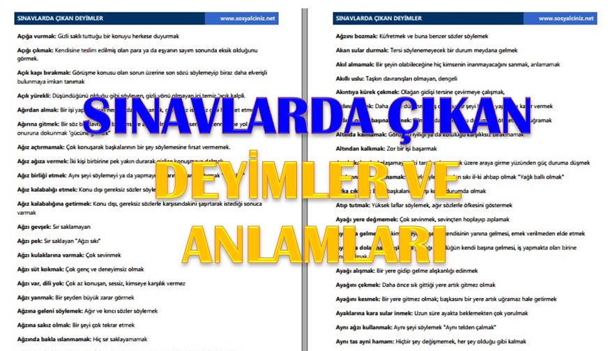 Sınavlarda Çıkan Deyimler ve Anlamları