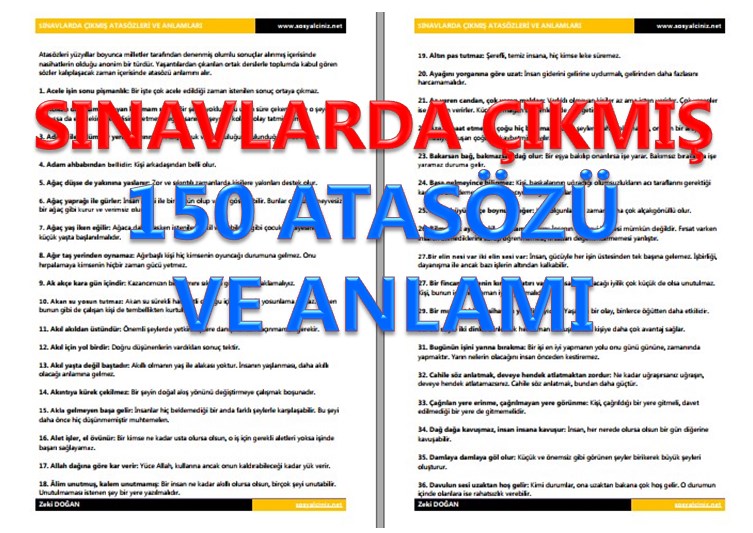 Sınavlarda Çıkmış 150 Atasözü ve Anlamı