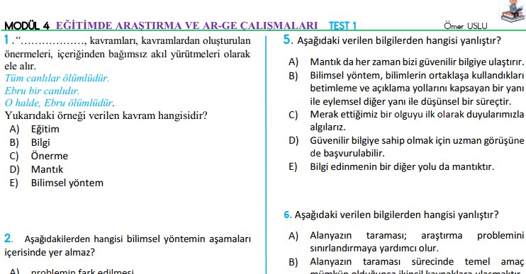 Uzman Öğretmenlik Sınavı Eğitimde Araştırma ve ArGe Çalışmaları Testi