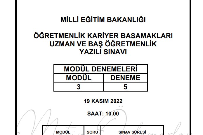 Uzman Öğretmenlik ve Başöğretmenlik Özel Eğitim ve Rehberlik Deneme Sınavı