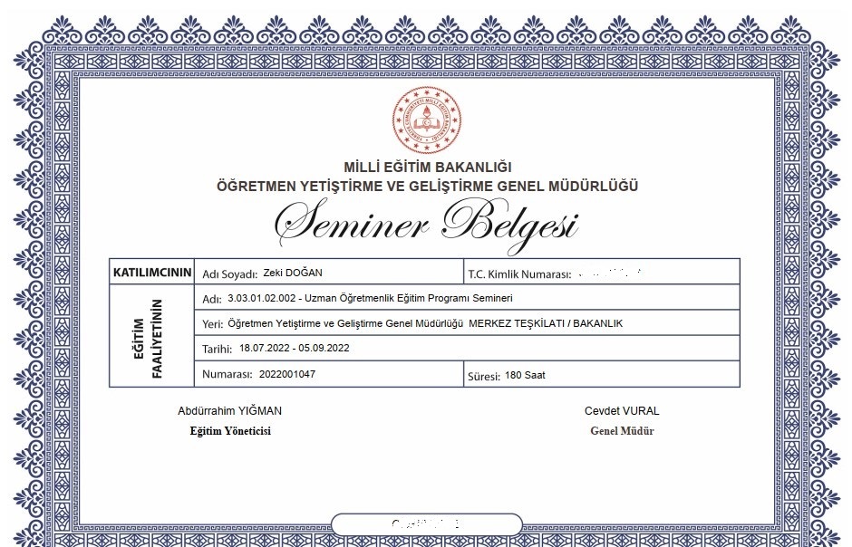 Uzman Öğretmenlik ve Başöğretmenlik Seminer Belgesi Alma
