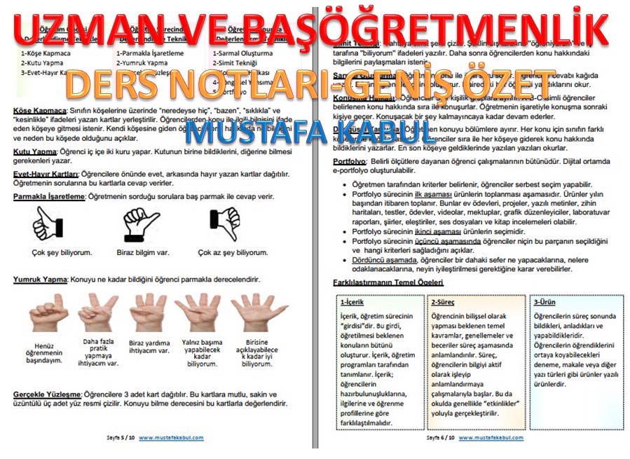 Uzman ve Başöğretmenlik Ders Notları Geniş Özet