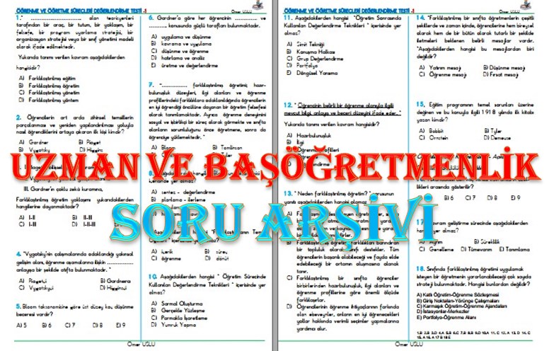 2022 Uzman ve Başöğretmenlik Sınavı Soru Arşivi